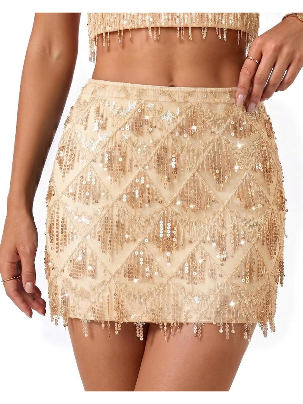 Women's Gold Polyester Glitter Shiny Sparkle Dance Rave Bodycon Mini Skirts